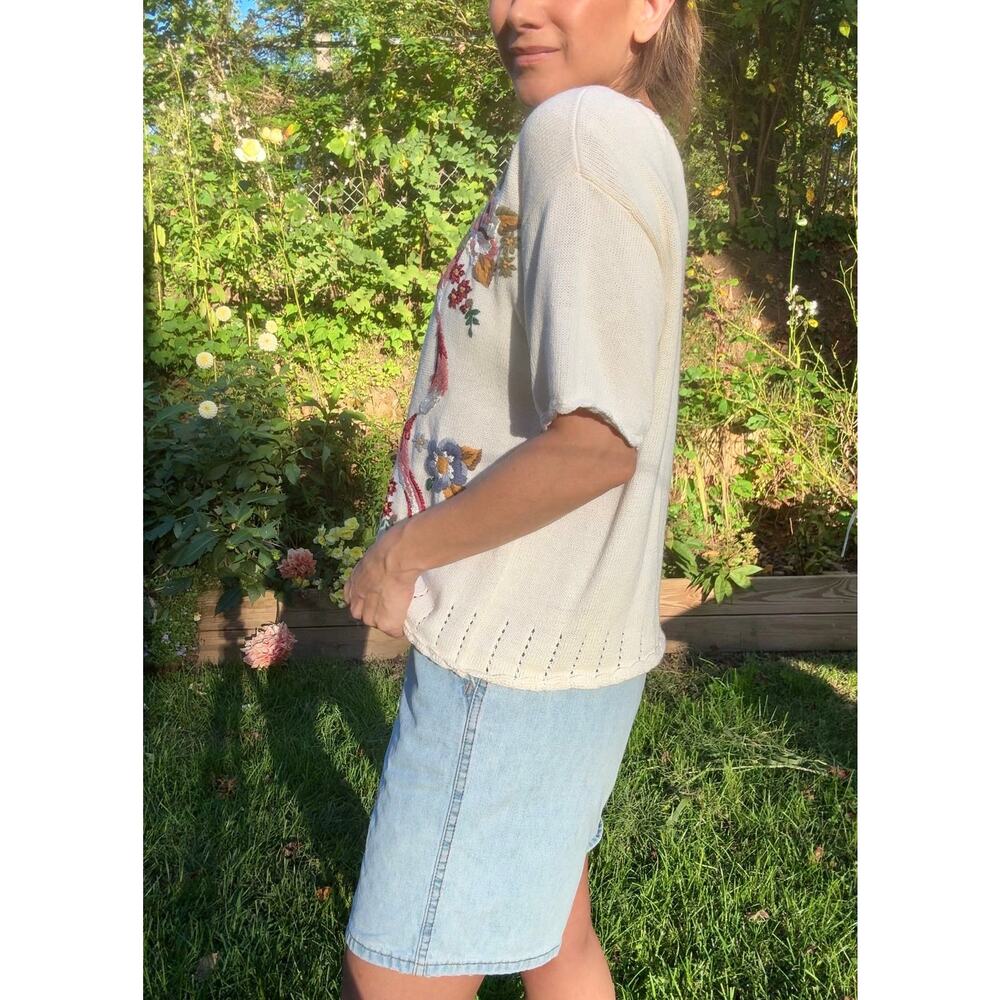 Vintage Embroidered Knit Cardigan Tee, New Look Sweater Grandma - Picture 8 of 9